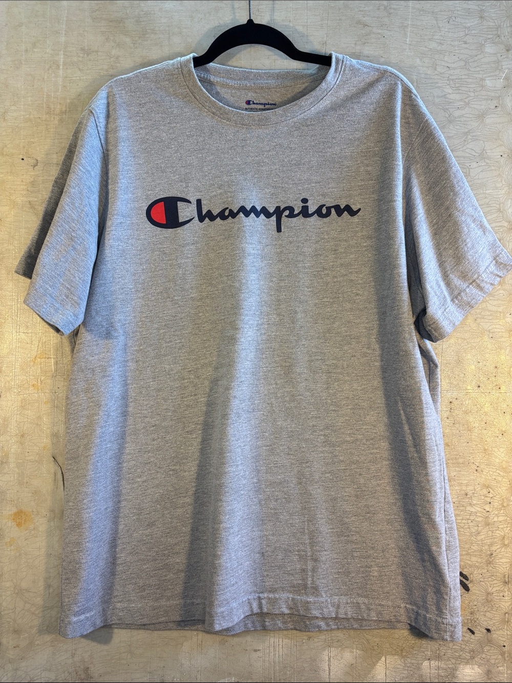 Champion Gray Short Sleeve Tee with Navy & Red Logo